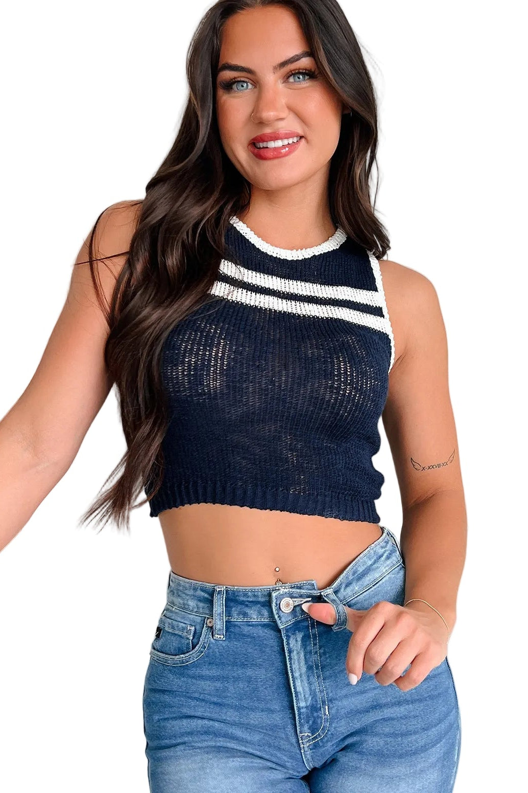 Katarina Striped Sweater Tank (Navy/Ivory) - NanaMacs
