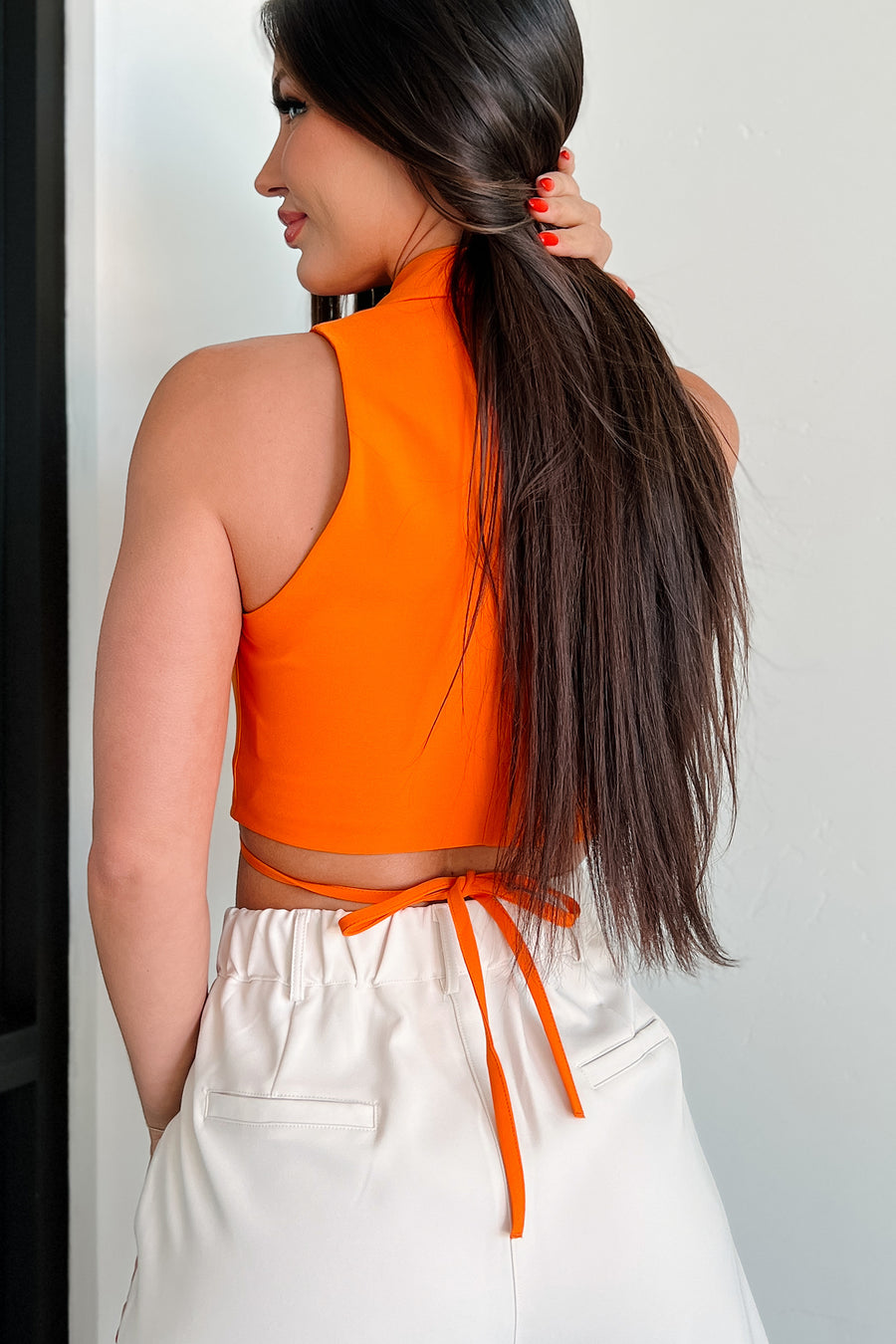 Rosalind Wrap Tie Crop Vest (Orange)