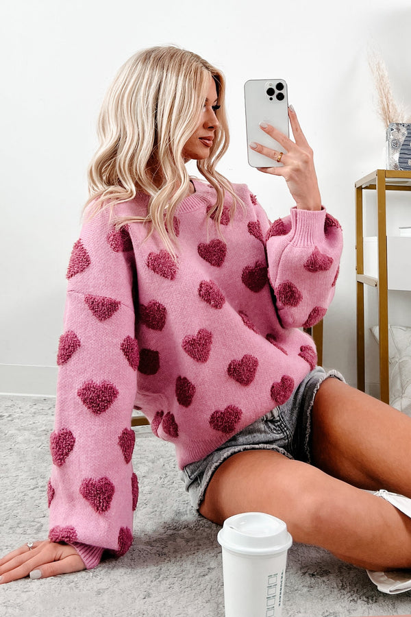 Forever Yours Textured Heart Sweater (Pink/Dark Pink) - NanaMacs