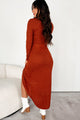 Making My Choice Twist Knot Long Sleeve Midi Dress (Rust) - NanaMacs