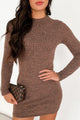 Coffee Dates Two Tone Mock Neck Mini Dress (Mocha) - NanaMacs