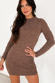 Coffee Dates Two Tone Mock Neck Mini Dress (Mocha) - NanaMacs