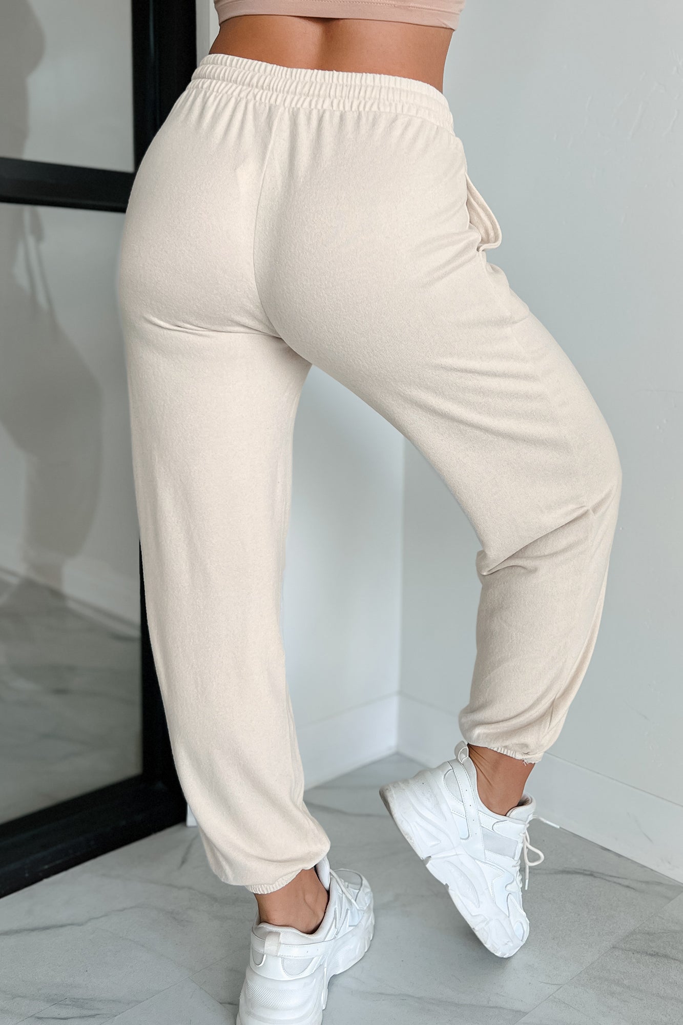 Maximum Relaxation Brushed Knit Zenana Joggers (Sand Beige) - NanaMacs