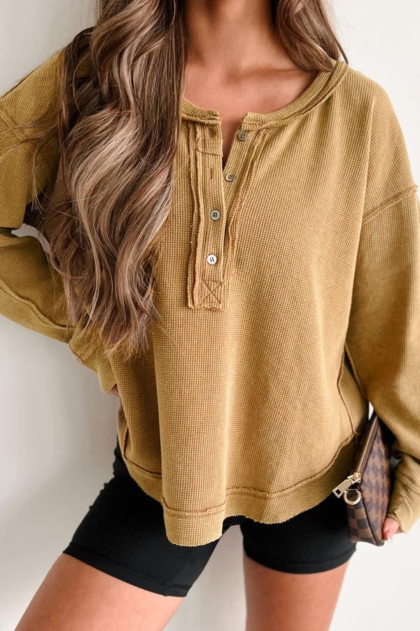 Odette Long Sleeve Oversized Thermal Top (Dark Khaki) - NanaMacs