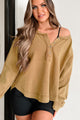 Odette Long Sleeve Oversized Thermal Top (Dark Khaki) - NanaMacs