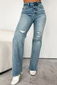 Daruka High Rise Button Fly 90's Flare Kancan Jeans (Light Wash) - NanaMacs