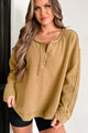 Odette Long Sleeve Oversized Thermal Top (Dark Khaki) - NanaMacs