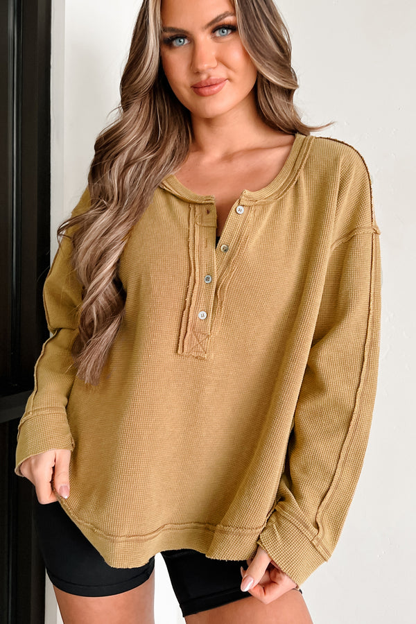 Odette Long Sleeve Oversized Thermal Top (Dark Khaki) - NanaMacs