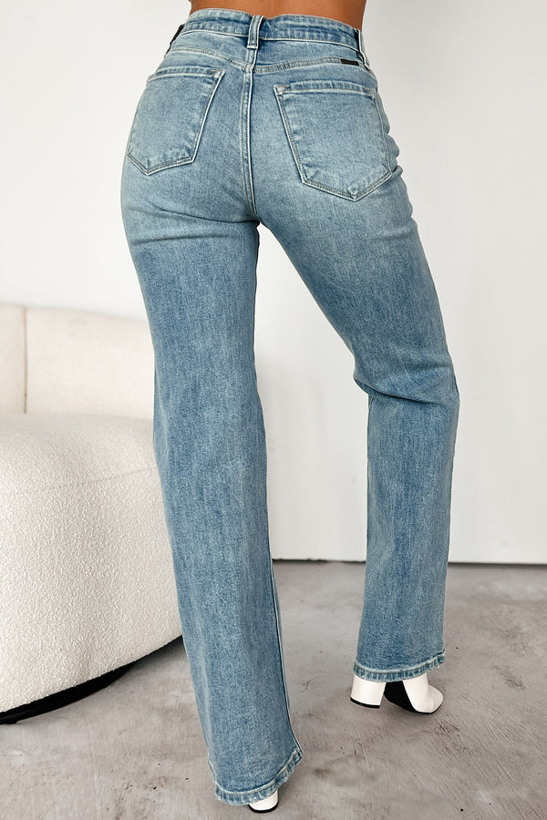 Daruka High Rise Button Fly 90's Flare Kancan Jeans (Light Wash) - NanaMacs