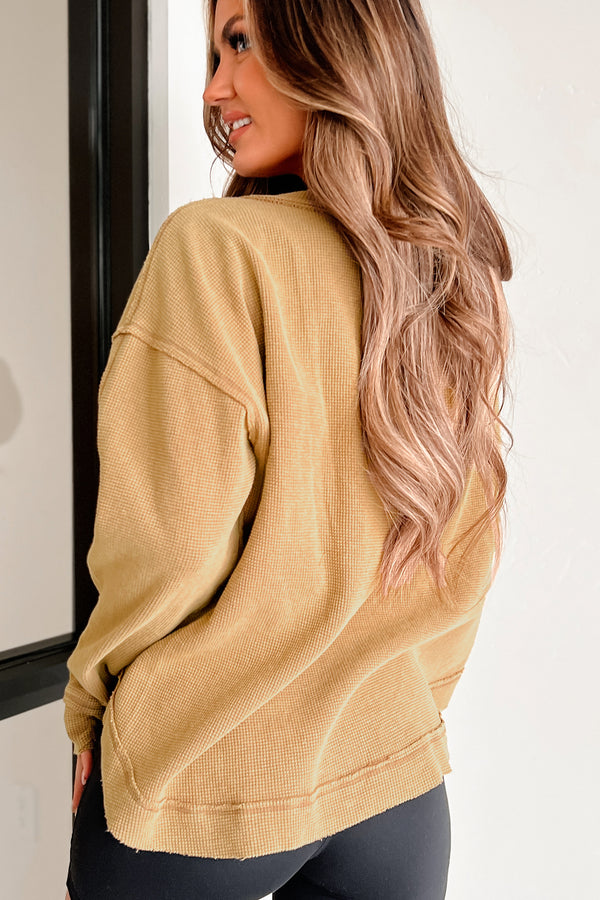 Odette Long Sleeve Oversized Thermal Top (Dark Khaki) - NanaMacs