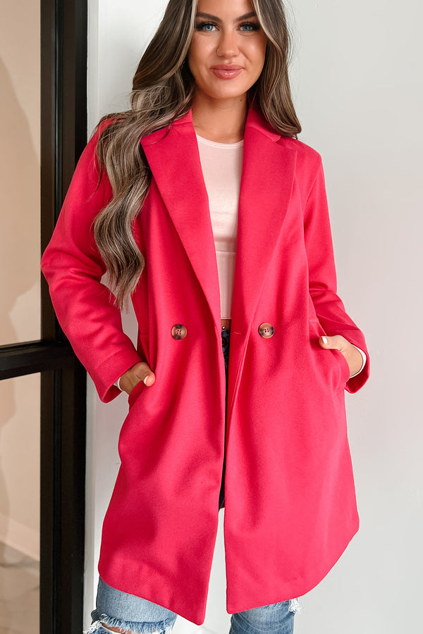 Turning A New Leaf Brushed Knit Coat (Fuchsia) - NanaMacs