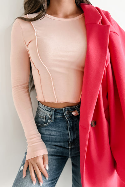 Searching For Inspiration Merrow Edge Long Sleeve Crop Top (Dusty Pink) - NanaMacs