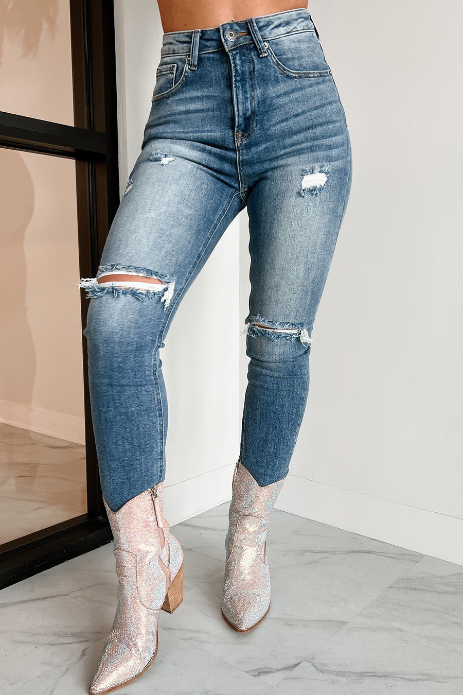 Elliot High Rise Distressed Skinny Risen Jeans (Medium) - NanaMacs