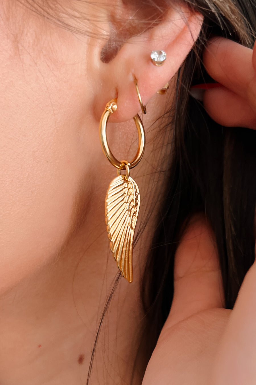 Earned Wings Bubble Hoop Angel Wing Earrings (Gold)