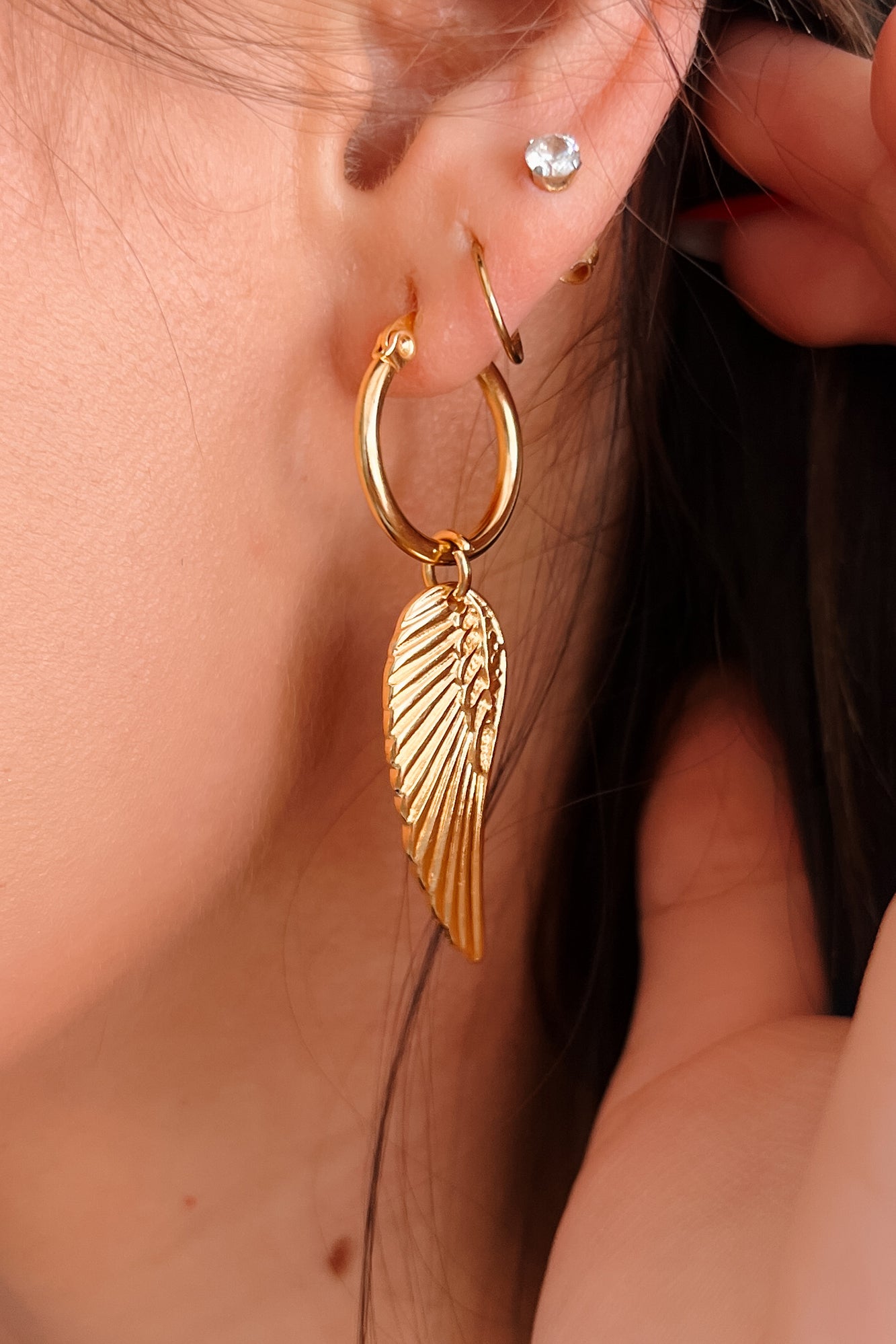 Earned Wings Bubble Hoop Angel Wing Earrings (Gold)