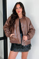 Making Bad Choices Faux Leather Bomber Jacket (Brown) - NanaMacs