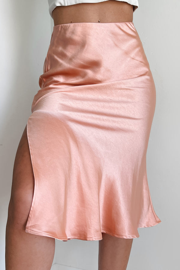 Charmed I'm Sure Satin Midi Skirt (Pink) - NanaMacs