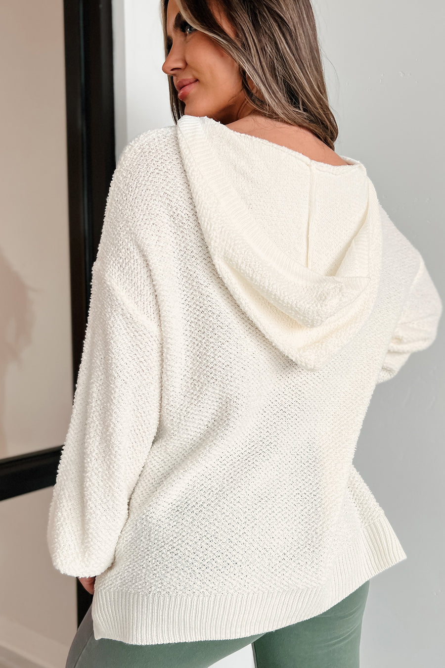 Sincerely Snuggly Hooded Popcorn Texture Sweater (Ivory) - NanaMacs