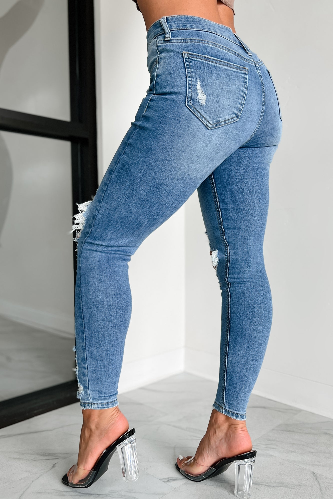 Denver Mid-Rise Distressed Skinny Jeans (Medium Denim) - NanaMacs