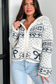 Coastal Charisma Sweater Knit Zip-Up Cardigan (Cream/Navy) - NanaMacs