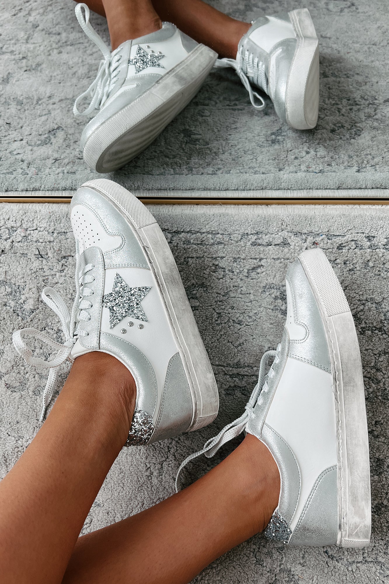 Counting Constellations Metallic Star Sneakers (Silver) - NanaMacs