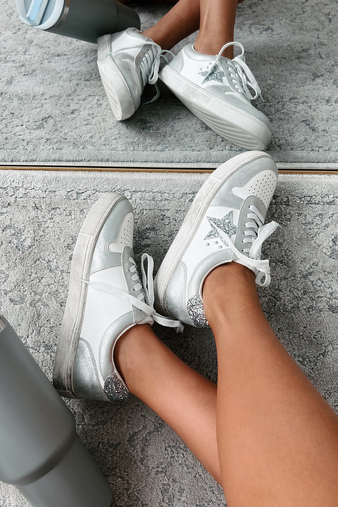 Counting Constellations Metallic Star Sneakers (Silver) - NanaMacs