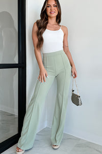 Work Talk High Waist Dress Pant (Sage) - NanaMacs