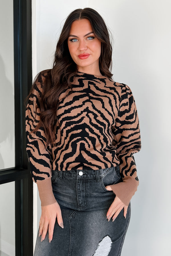 Gone To Far Animal Print Sweater (Camel/Black) - NanaMacs