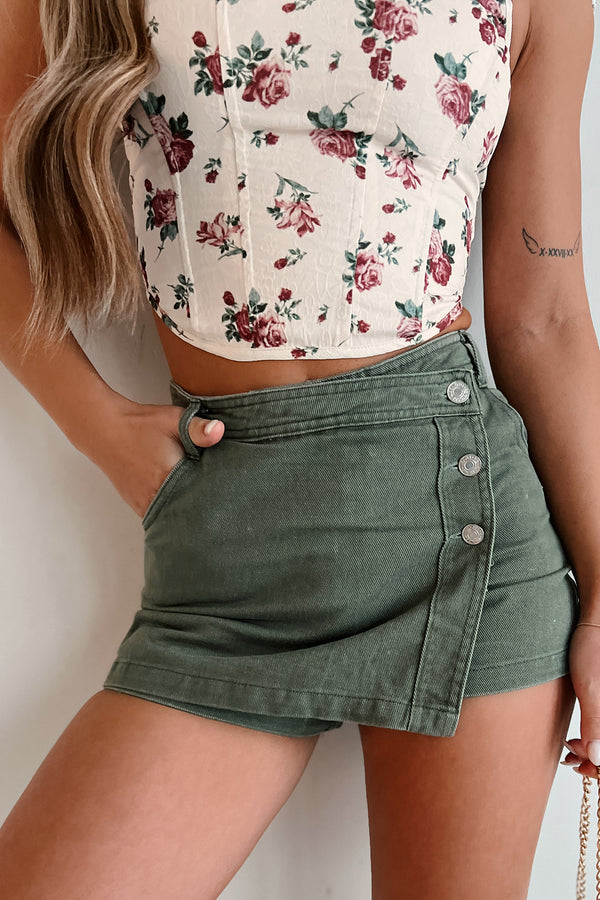 Finding My Courage Twill Wrap Skort (Olive) - NanaMacs