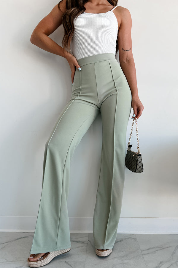 Work Talk High Waist Dress Pant (Sage) - NanaMacs