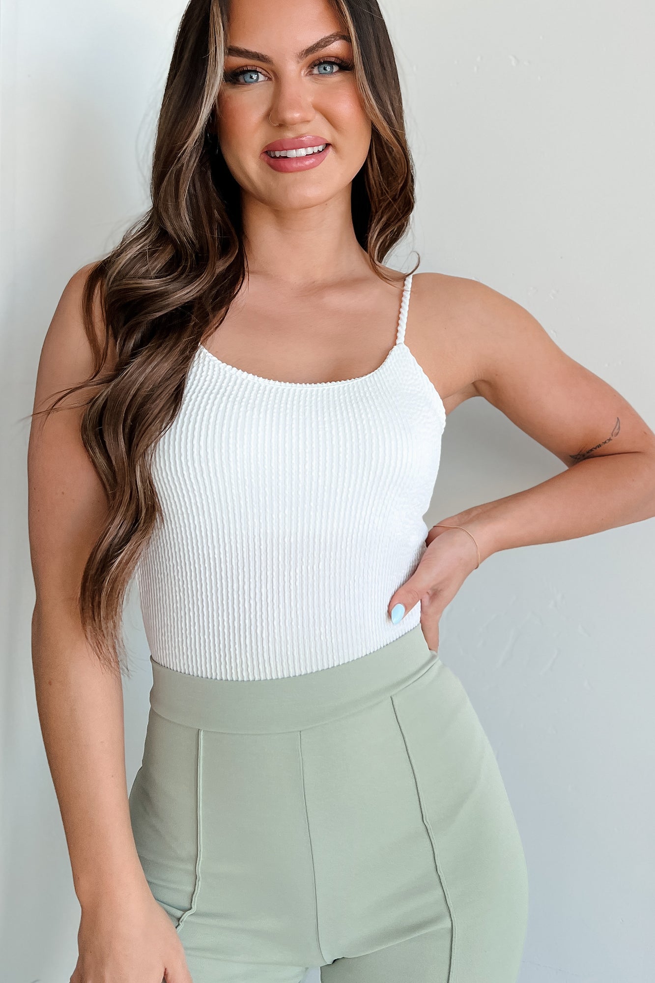Changing My Perspective Ribbed Cami Bodysuit (White) - NanaMacs