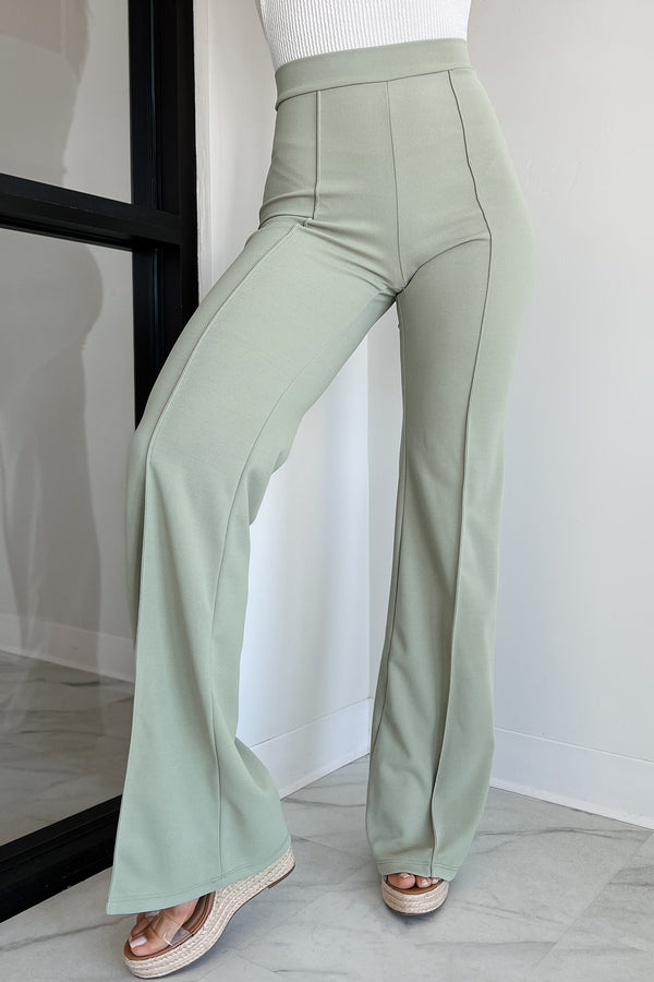 Work Talk High Waist Dress Pant (Sage) - NanaMacs