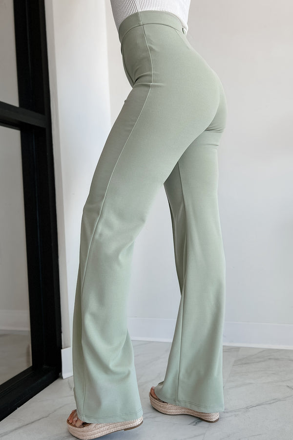 Work Talk High Waist Dress Pant (Sage) - NanaMacs