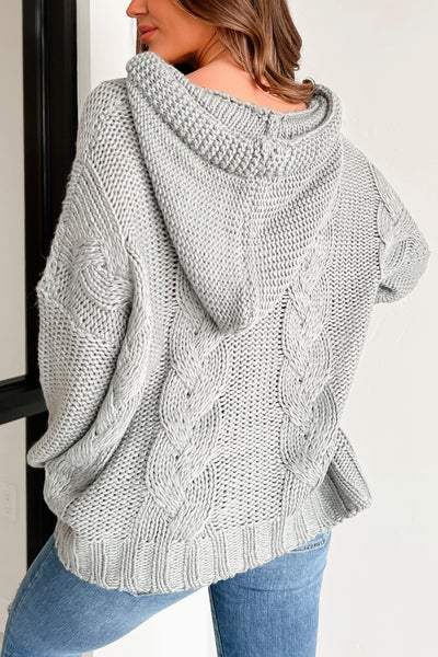 Creating Something New Cable Knit Sweater Hoodie (Grey) - NanaMacs