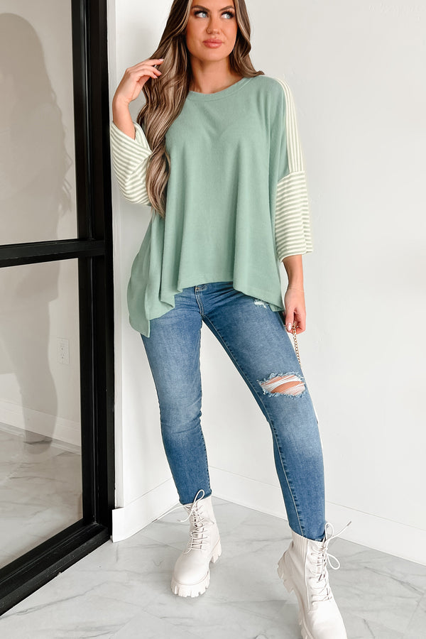 Fun Days Ahead Oversized Colorblock/Stripe Top (Sage) - NanaMacs