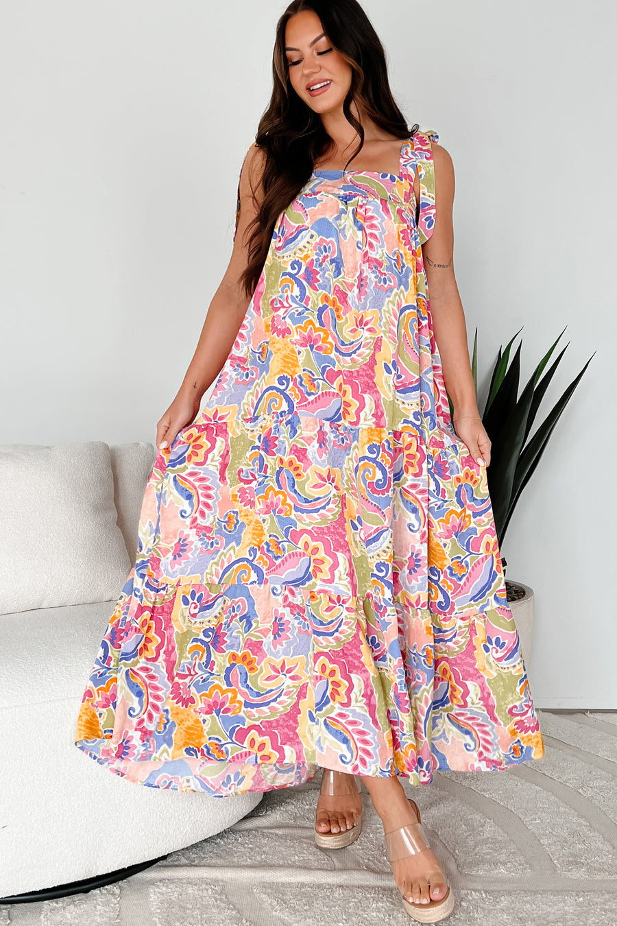 Brunch In Bali Tie-Shoulder Paisley Maxi Dress (Multi)