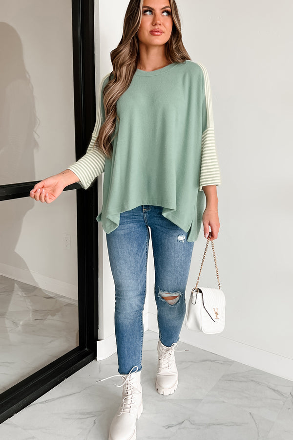 Fun Days Ahead Oversized Colorblock/Stripe Top (Sage) - NanaMacs