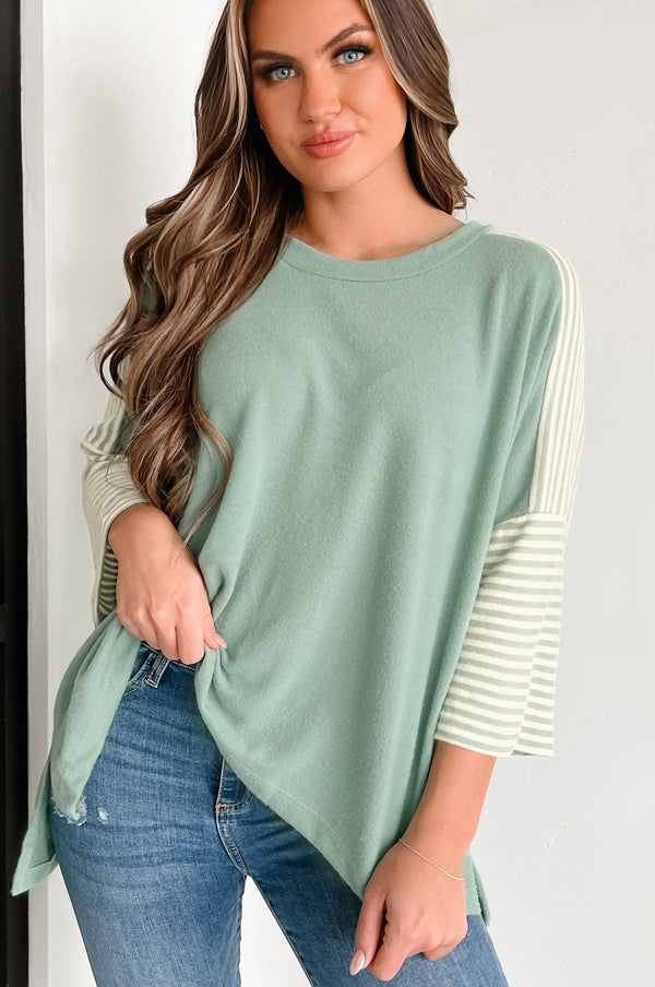 Fun Days Ahead Oversized Colorblock/Stripe Top (Sage) - NanaMacs