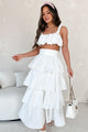 She's Fashion Forward Bubble Top & Tiered Maxi Skirt Set (White) - NanaMacs