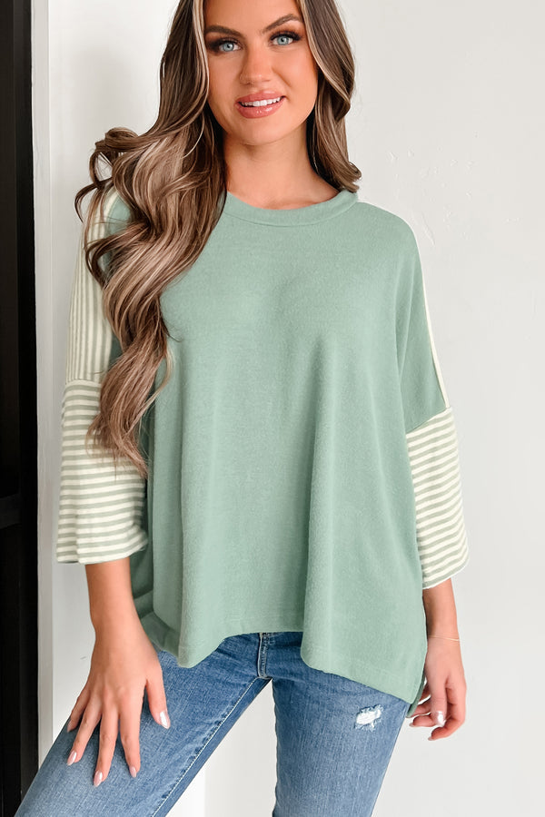 Fun Days Ahead Oversized Colorblock/Stripe Top (Sage) - NanaMacs