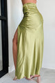 Fashionable Presence Satin Maxi Skirt (Kiwi) - NanaMacs