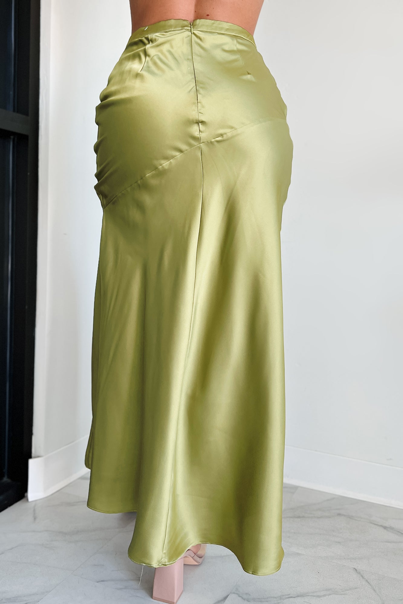 Fashionable Presence Satin Maxi Skirt (Kiwi) - NanaMacs