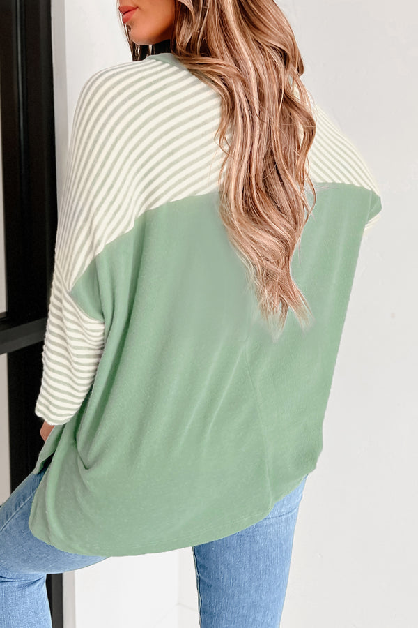 Fun Days Ahead Oversized Colorblock/Stripe Top (Sage) - NanaMacs