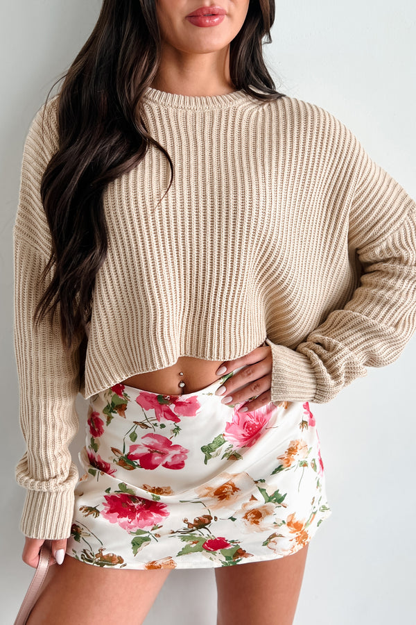 Coziest Memories Crewneck Crop Sweater (Taupe) - NanaMacs