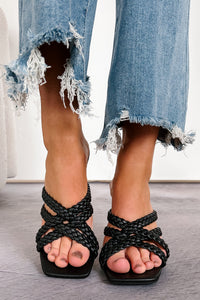 Women's Fashionable Mindset Braided Strap Dress Sandals in Black - Size 6 Women's Fashionable Mindset Braided Strap Dress Sandals in Black - Size 6