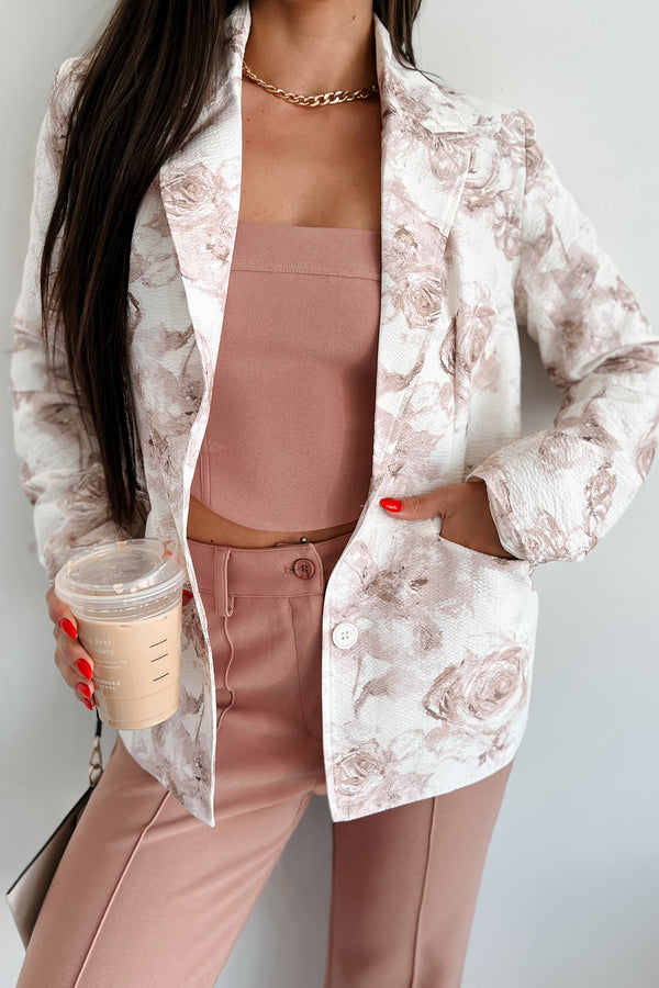 Well Rehearsed Line Floral Print Blazer (Rose/White) - NanaMacs