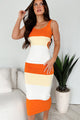 Gleaming With Bliss Striped Knit Midi Dress (Orange/Yellow) - NanaMacs