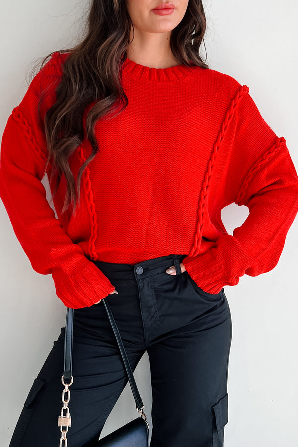 Bold Choices Chunky Braided Sweater (Red) - NanaMacs