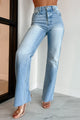 Gabi High Rise KanCan Lace Back Wide Leg Jeans (Light) - NanaMacs
