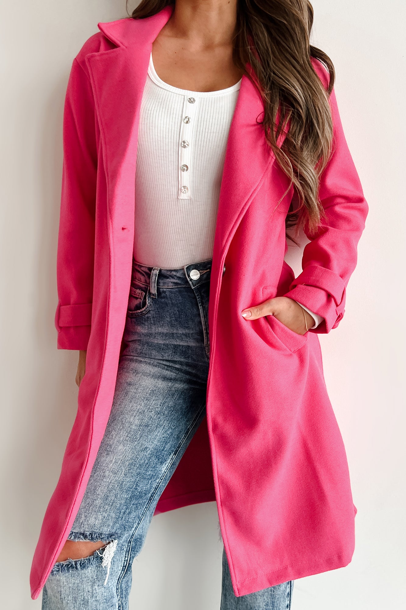 Eastern Winds Midi Length Coat (Fuchsia) - NanaMacs